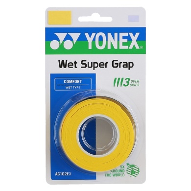 Yonex Overgrip Wet Super Grap 0.6mm (Comfort/smooth/lightly adhesive) yellow 3-pack